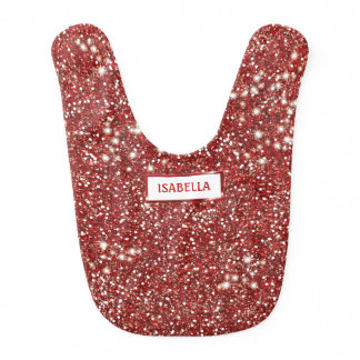 Faux Red Glitter Texture Look With Custom Name Baby Bib