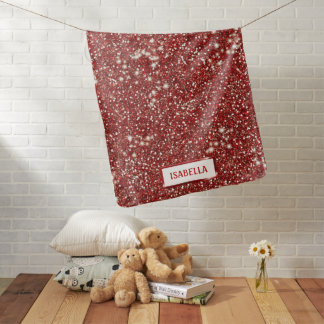 Faux Red Glitter Texture Look With Custom Name Baby Blanket