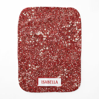 Faux Red Glitter Texture Look With Custom Name Baby Burp Cloth