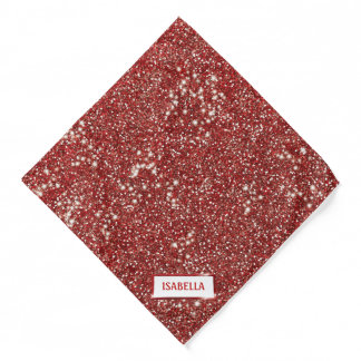 Faux Red Glitter Texture Look With Custom Name Bandana
