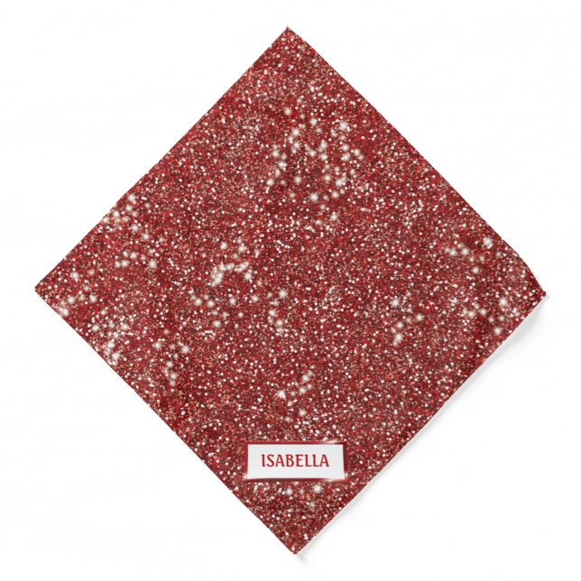 Faux Red Glitter Texture Look With Custom Name Bandana (Front)