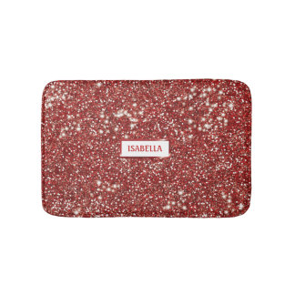 Faux Red Glitter Texture Look With Custom Name Bath Mat