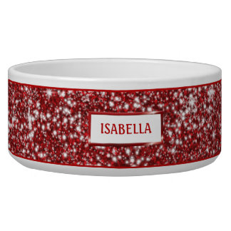 Faux Red Glitter Texture Look With Custom Name Bowl