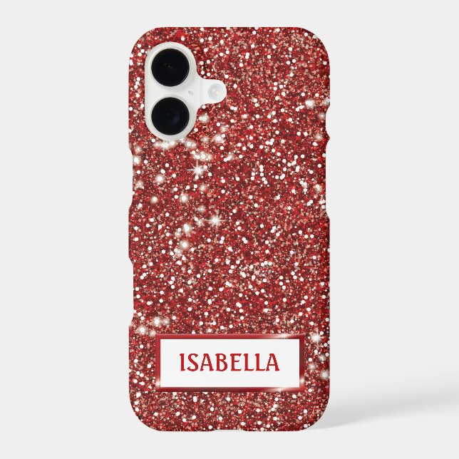 Faux Red Glitter Texture Look With Custom Name Case-Mate iPhone Case (Back)
