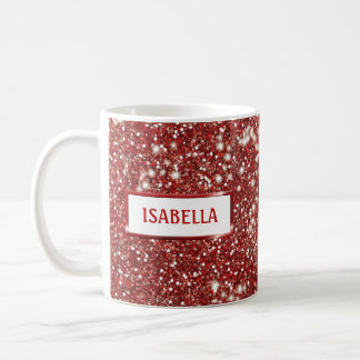Faux Red Glitter Texture Look With Custom Name Coffee Mug