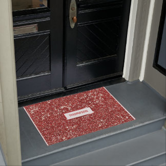 Faux Red Glitter Texture Look With Custom Name Doormat
