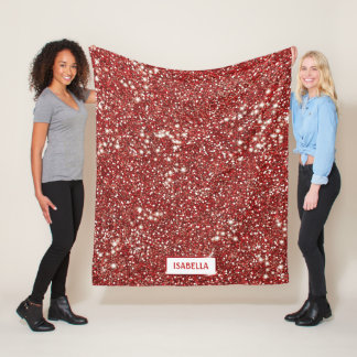 Faux Red Glitter Texture Look With Custom Name Fleece Blanket