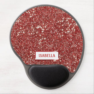 Faux Red Glitter Texture Look With Custom Name Gel Mouse Pad