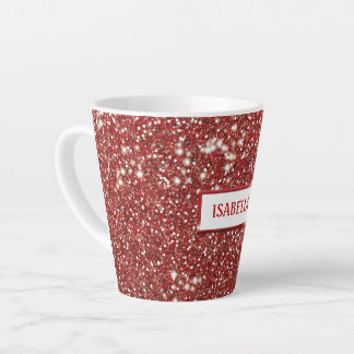 Faux Red Glitter Texture Look With Custom Name Latte Mug