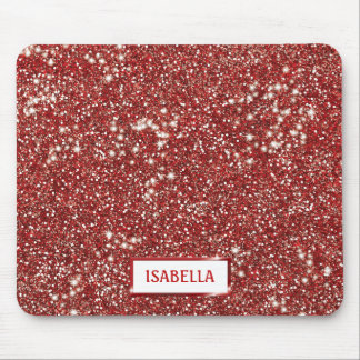Faux Red Glitter Texture Look With Custom Name Mouse Pad