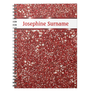 Faux Red Glitter Texture Look With Custom Name Notebook