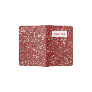 Faux Red Glitter Texture Look With Custom Name Passport Holder