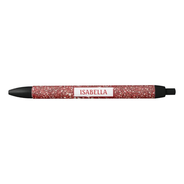 Faux Red Glitter Texture Look With Custom Name Pen (Front)