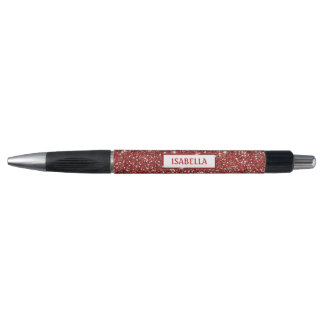 Faux Red Glitter Texture Look With Custom Name Pen