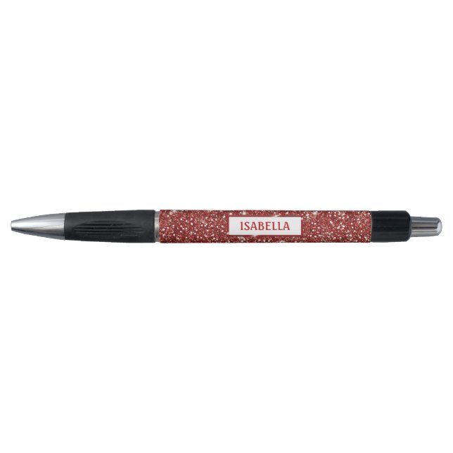 Faux Red Glitter Texture Look With Custom Name Pen (Front)