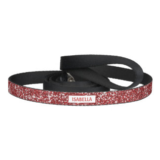 Faux Red Glitter Texture Look With Custom Name Pet Leash