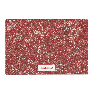 Faux Red Glitter Texture Look With Custom Name Placemat