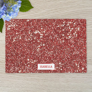 Faux Red Glitter Texture Look With Custom Name Placemat