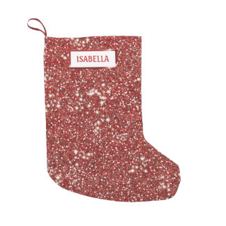 Faux Red Glitter Texture Look With Custom Name Small Christmas Stocking