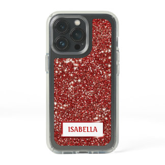 Faux Red Glitter Texture Look With Custom Name Speck iPhone 13 Pro Case