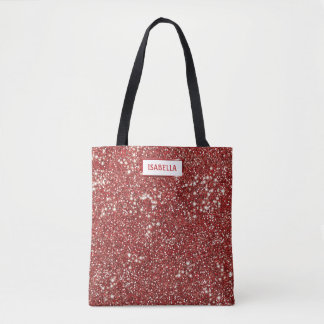 Faux Red Glitter Texture Look With Custom Name Tote Bag