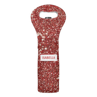 Faux Red Glitter Texture Look With Custom Name Wine Bag