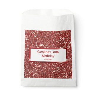 Faux Red Glitter Texture Look With Custom Text Favor Bag