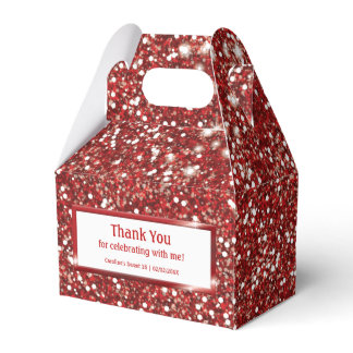 Faux Red Glitter Texture Look With Custom Text Favor Boxes