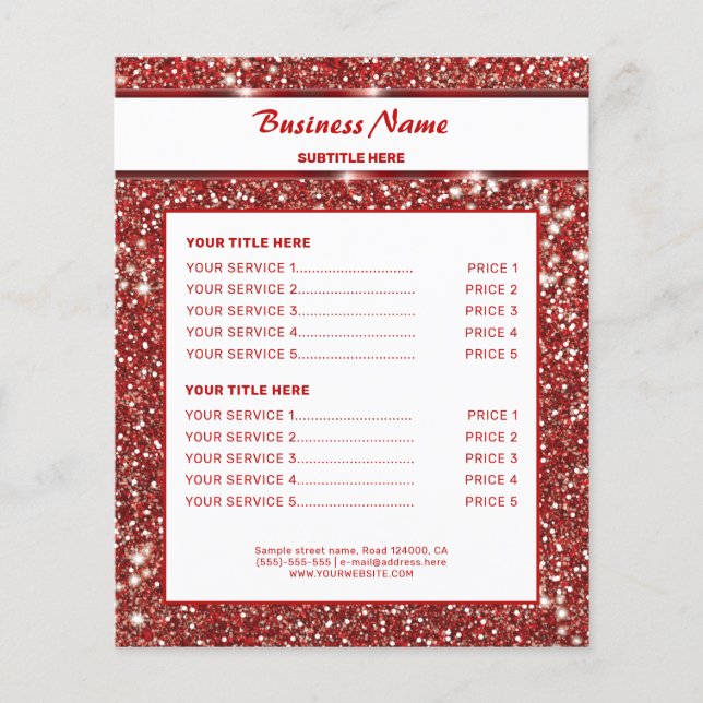 Faux Red Glitter Texture Look With Custom Text Flyer (Front)