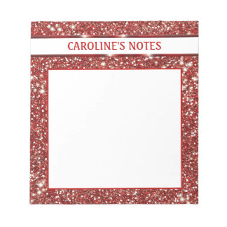 Faux Red Glitter Texture Look With Custom Text Notepad