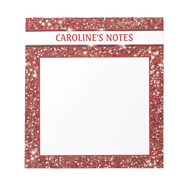 Faux Red Glitter Texture Look With Custom Text Notepad (Front)