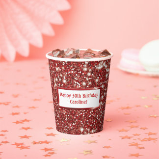 Faux Red Glitter Texture Look With Custom Text Paper Cups