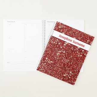 Faux Red Glitter Texture Look With Custom Text Planner
