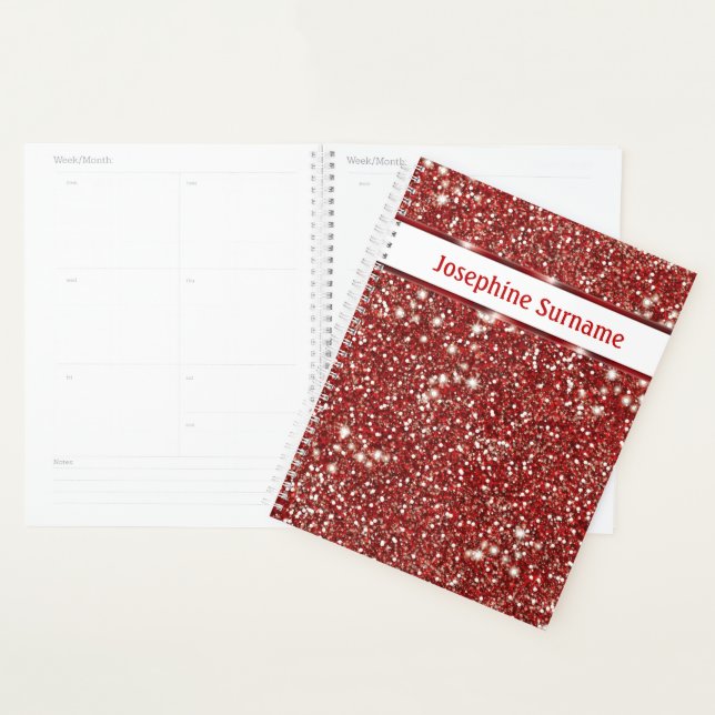 Faux Red Glitter Texture Look With Custom Text Planner (Display)