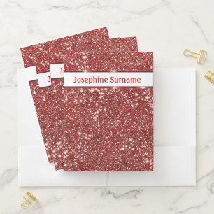 Faux Red Glitter Texture Look With Custom Text Pocket Folder