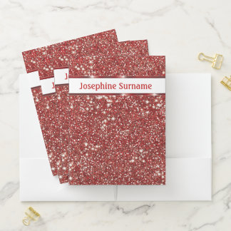 Faux Red Glitter Texture Look With Custom Text Pocket Folder