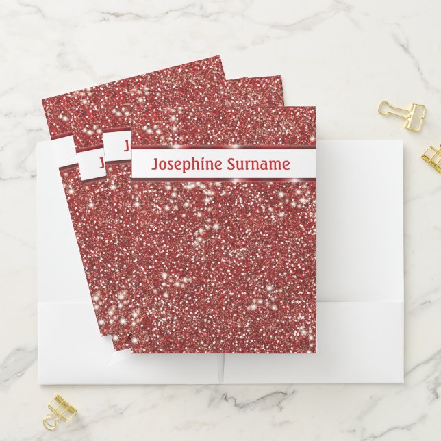 Faux Red Glitter Texture Look With Custom Text Pocket Folder (In Situ)