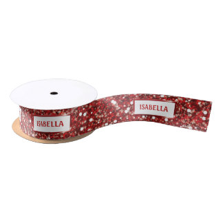 Faux Red Glitter Texture Look With Custom Text Satin Ribbon