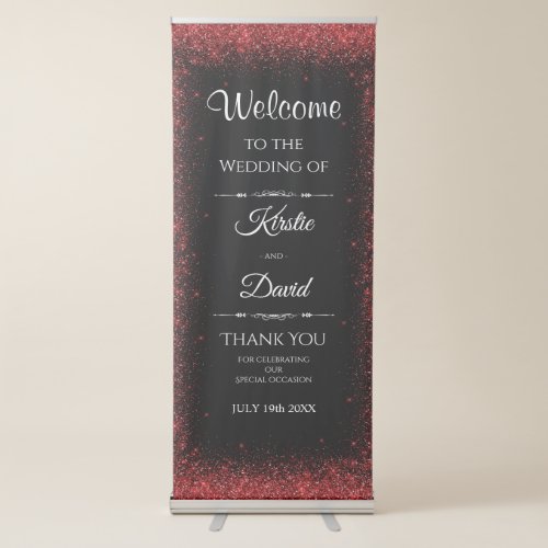 Faux Red Glitter Wedding Welcome Retractable Banner