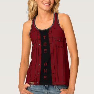 Faux Red Jeans Jacket Funny Tank Top with Text
