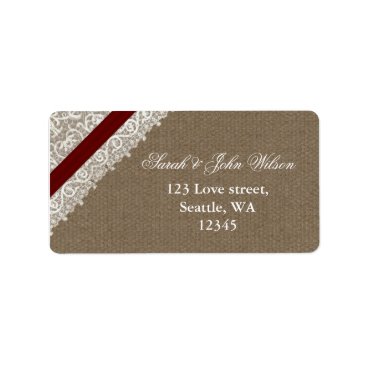 FAUX red lace and burlap ,return address label