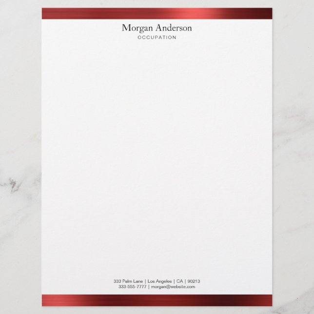 Faux Red Metal Stripes, Black Name & Info Letterhead (Front)