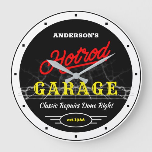 Faux Red Neon Hotrod Car Garage Any Name     Large Clock