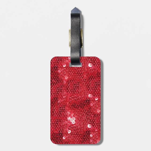 Faux Red Sequin Pattern Image Luggage Tag (Back Vertical)
