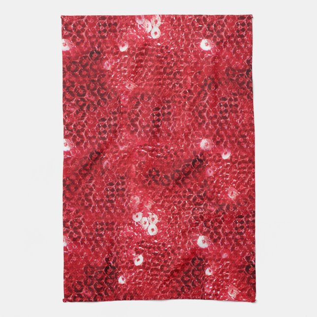 Faux Red Sequin Pattern Image Towel (Vertical)