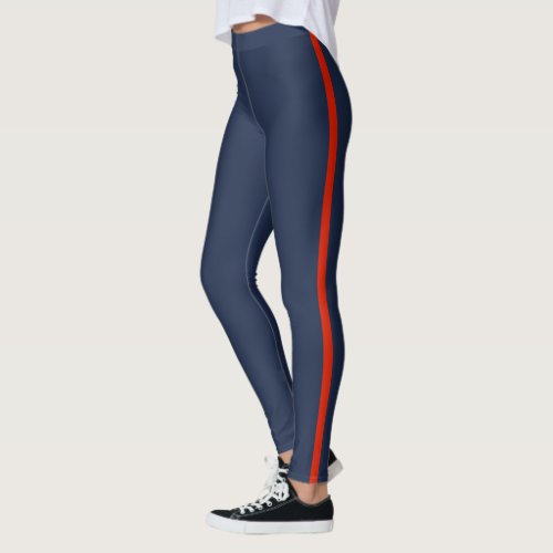 Faux Red Side Stripe Blue Leggings _ Choose Colors