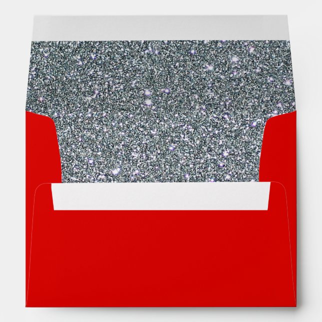 Faux Red Silver Glitter Confetti Foil Christmas Envelope (Back (Bottom))