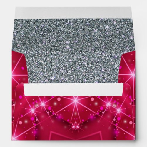 Faux Red Silver Glitter Confetti Foil Sparkle Envelope