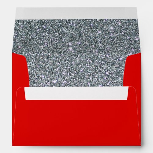 Faux Red Silver Glitter Confetti Foil Sparkle Envelope