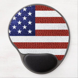 Faux Red White Blue Leather USA Flag Gel Mouse Pad